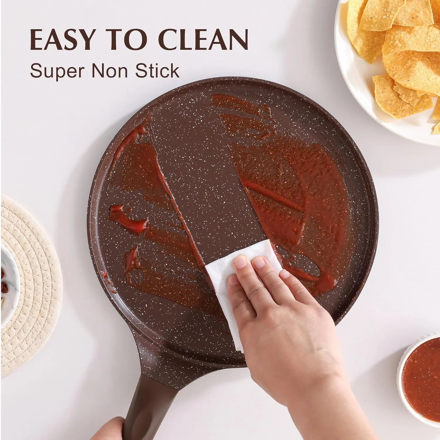 SENSARTE Nonstick Crepe Pan, Swiss Granite Coating Dosa Pan Pancake Flat Skillet Tawa Griddle 10-Inch with Stay-Cool Handle, Induction Compatible, PFOA Free (Toffee Brown)