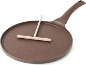 SENSARTE Nonstick Crepe Pan, Swiss Granite Coating Dosa Pan Pancake Flat Skillet Tawa Griddle 10-Inch with Stay-Cool Handle, Induction Compatible, PFOA Free (Toffee Brown)