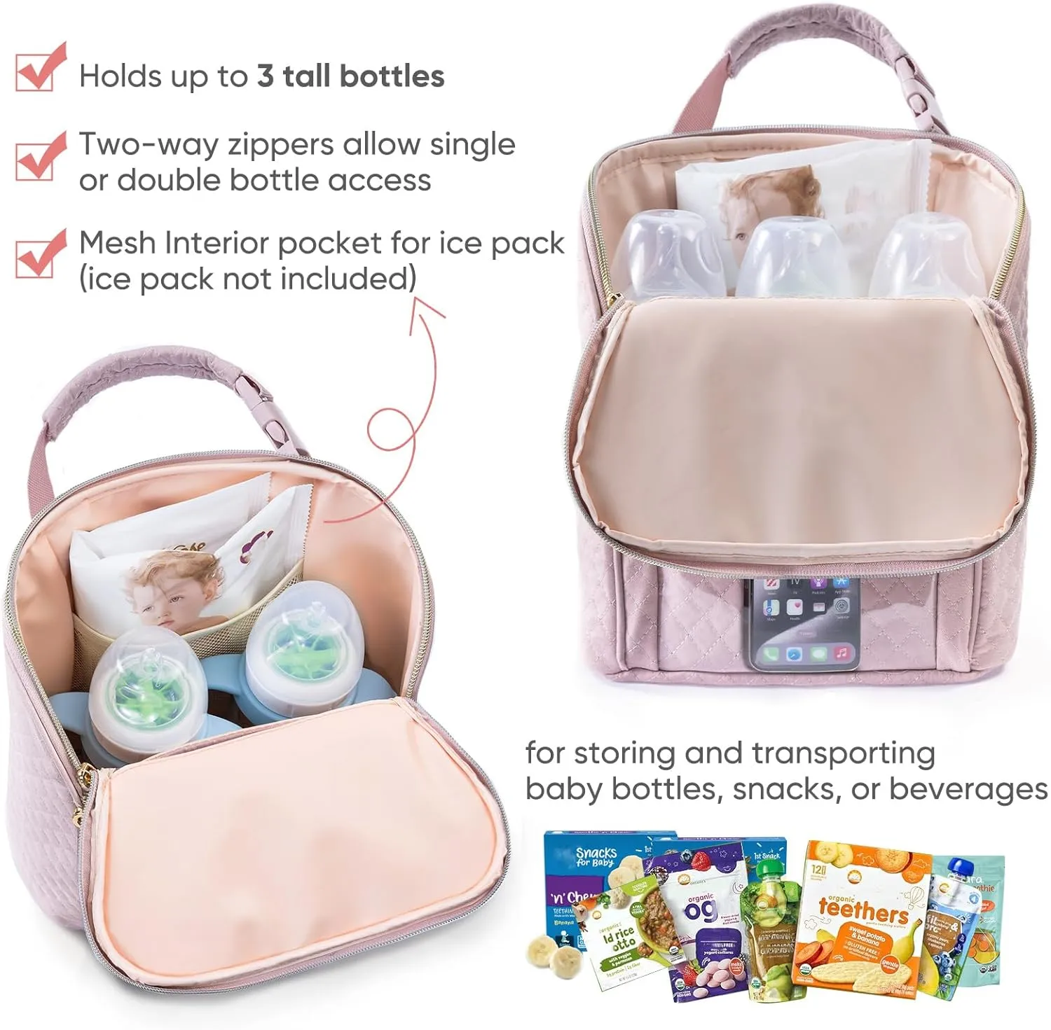 SFYBYHEART Breastmilk Cooler Travel Bag for 3 Baby Bottles - Insulated Bottle Bag for Daycare - Breastmilk Storage Bag