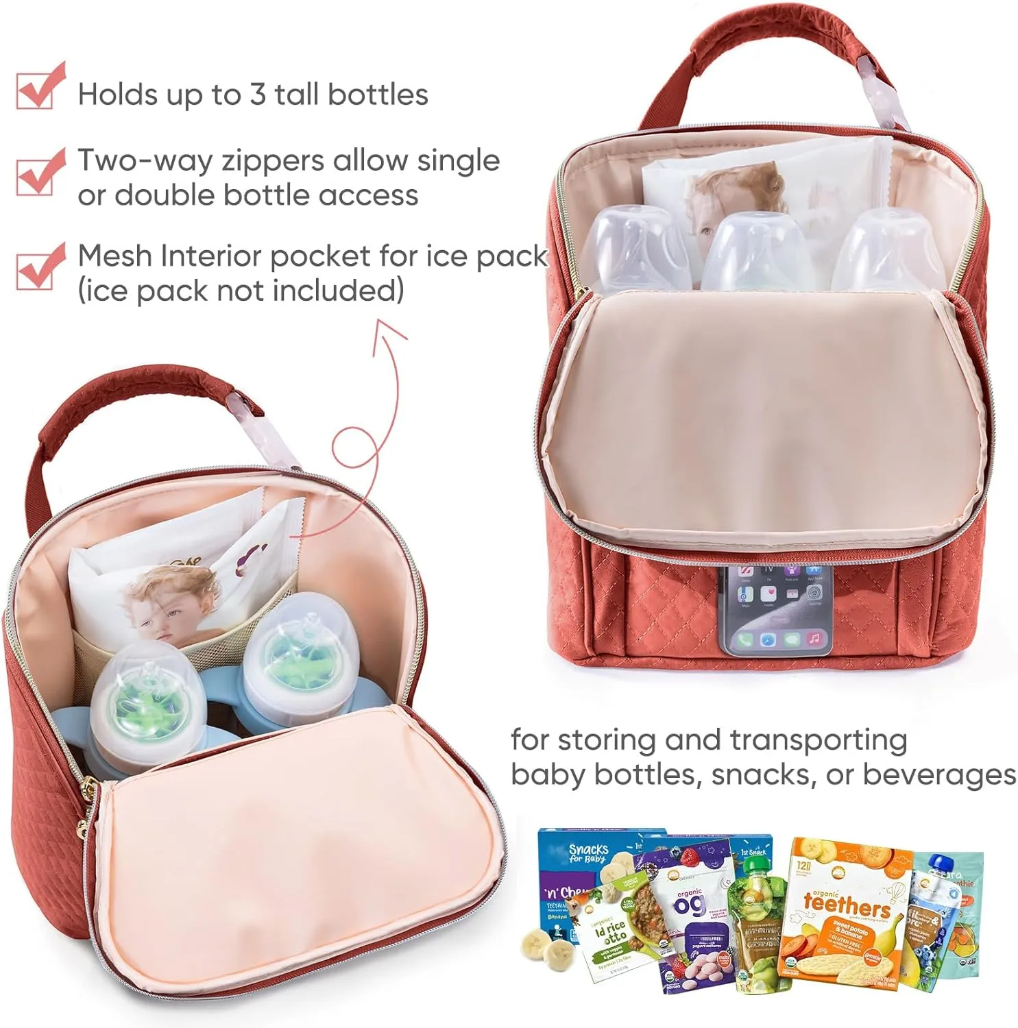SFYBYHEART Breastmilk Cooler Travel Bag for 3 Baby Bottles - Insulated Bottle Bag for Daycare - Breastmilk Storage Bag