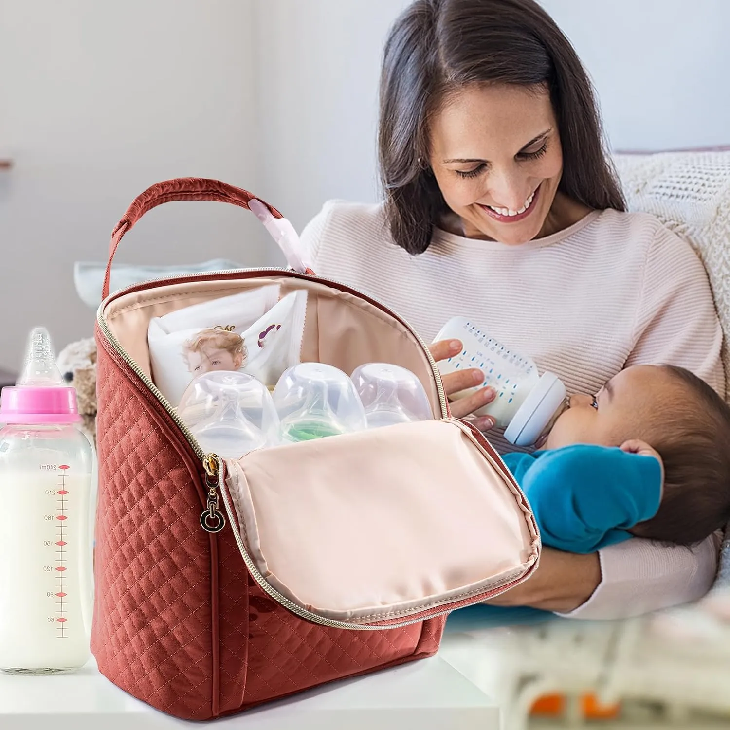 SFYBYHEART Breastmilk Cooler Travel Bag for 3 Baby Bottles - Insulated Bottle Bag for Daycare - Breastmilk Storage Bag