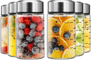 SIEROZUR Glass Juice Bottles 10oz -6 Pack Wide Mouth Glass Bottles with Lids for Juicing Smoothies, Infused Water, Beverage Storage - BPA Free, Leakproof, Reusable, Borosilicate
