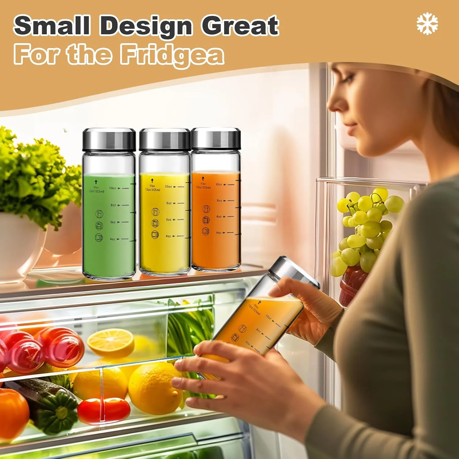 SIEROZUR Glass Juice Bottles 12oz- 4 Pack Wide Mouth Glass Bottles with Lids for Juicing Smoothies, Infused Water, Beverage Storage - BPA Free, Leakproof, Reusable, Borosilicate