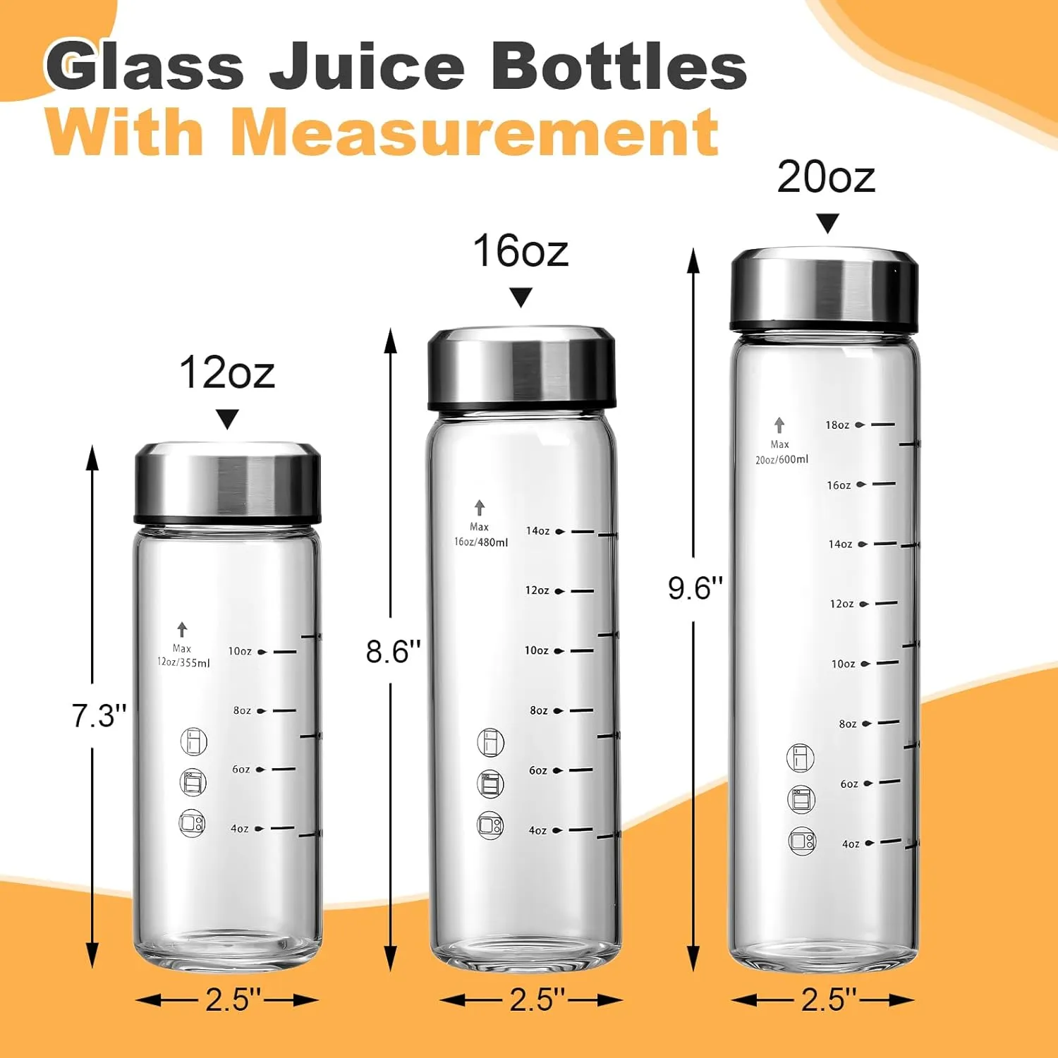 SIEROZUR Glass Juice Bottles 12oz- 4 Pack Wide Mouth Glass Bottles with Lids for Juicing Smoothies, Infused Water, Beverage Storage - BPA Free, Leakproof, Reusable, Borosilicate