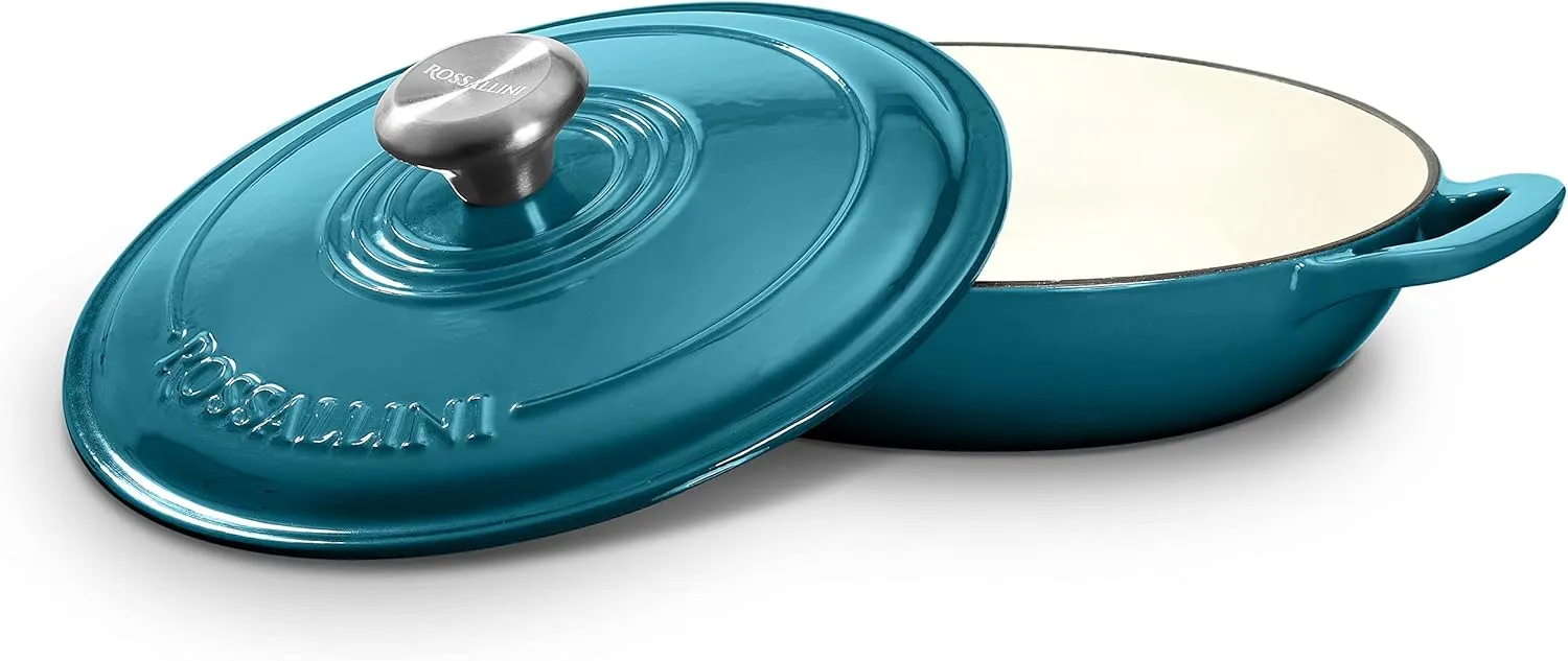 Signature Enameled Cast Iron Braiser, Non-Stick Serving Pot with Tight Fitting Lid for Perfect Roasting, Baking, Sauteing, Searing, and Pan Frying | 3.5Q (3.3L) - Ocean Blue
