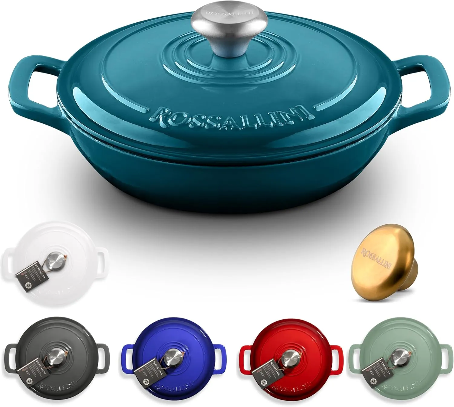 Signature Enameled Cast Iron Braiser, Non-Stick Serving Pot with Tight Fitting Lid for Perfect Roasting, Baking, Sauteing, Searing, and Pan Frying | 3.5Q (3.3L) - Ocean Blue