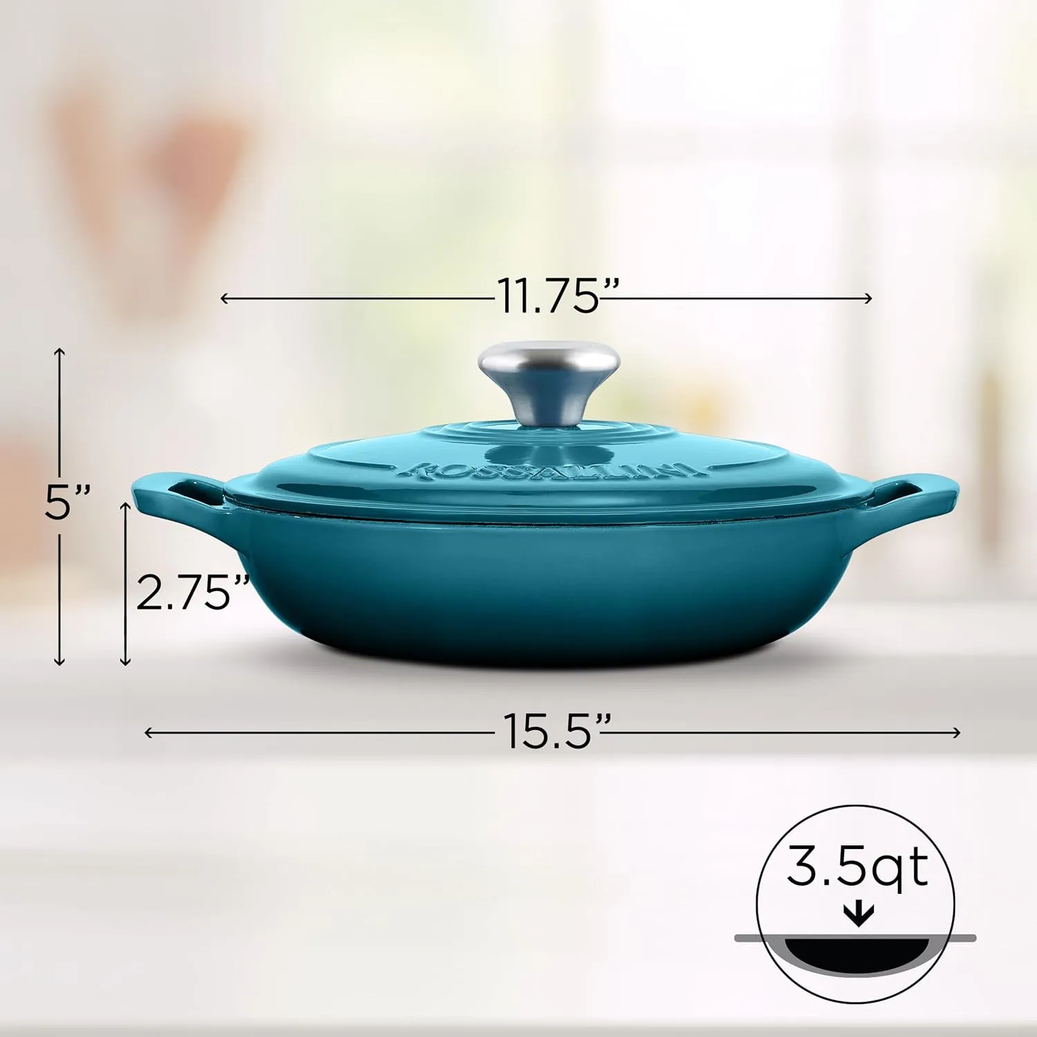 Signature Enameled Cast Iron Braiser, Non-Stick Serving Pot with Tight Fitting Lid for Perfect Roasting, Baking, Sauteing, Searing, and Pan Frying | 3.5Q (3.3L) - Ocean Blue
