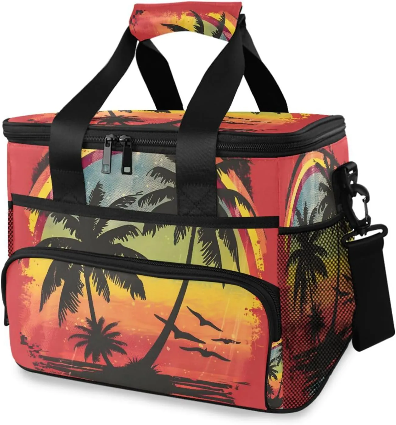 Silhouette Palm Trees Cooler Bag Insulated Cooler Soft Sided Cooler 24 Can Portable Picnic Bag Large Leakproof Lunch Bag Box for Beach Grocery Camping Travel Car Men Women