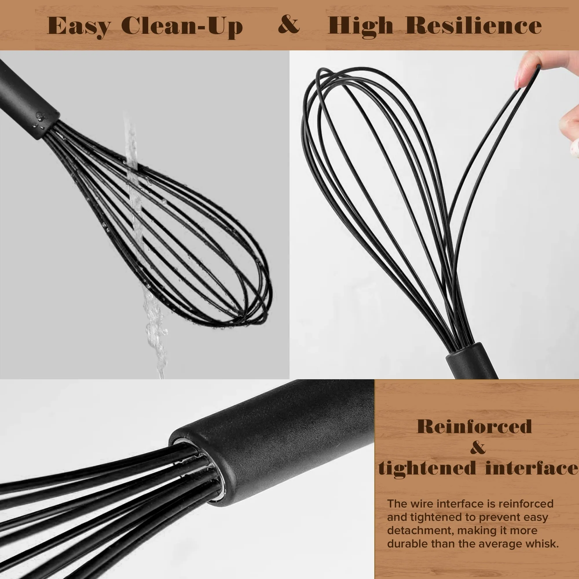 Silicone Wire Whisk, Egg Beater, 3 Sizes, for Blending, Whisking, Beating, Frothing, Stirring