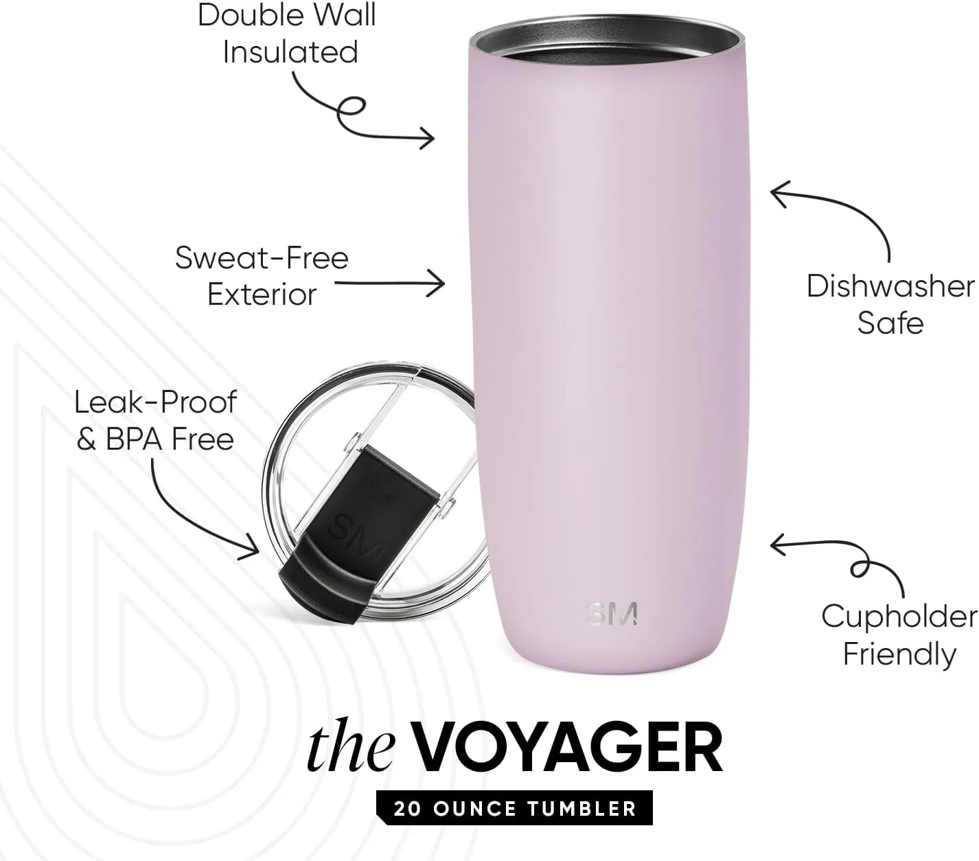 Simple Modern Travel Coffee Mug Tumbler with Flip Lid | Reusable Insulated Stainless Steel Cold Brew Iced Coffee Cup Thermos | Gifts for Women Men Him Her | Voyager Collection | 20oz | Lavender Mist