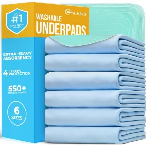 Simpli-Magic Washable Underpads, 34"x36" (Pack of 6) - Heavy Absorbency Reusable Bedwetting Incontinence Pads for Kids,Adults,Elderly,and Pets - Waterproof Protective Pad for Bed,Couch,Sofa,Floor