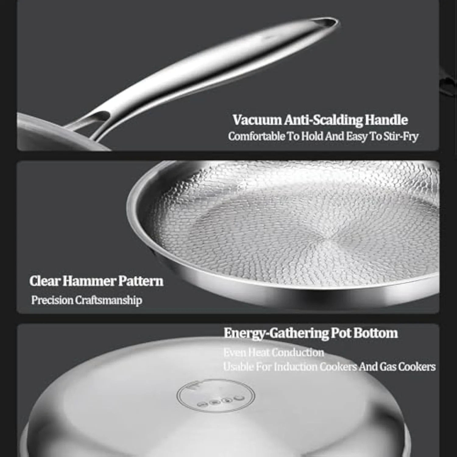 Siraat Pure Titanium Pan, 100% Titanium Pans for Cooking Non Stick, Stainless Steel Hammered Pan Pro with Lid (10.23in, No Lid)