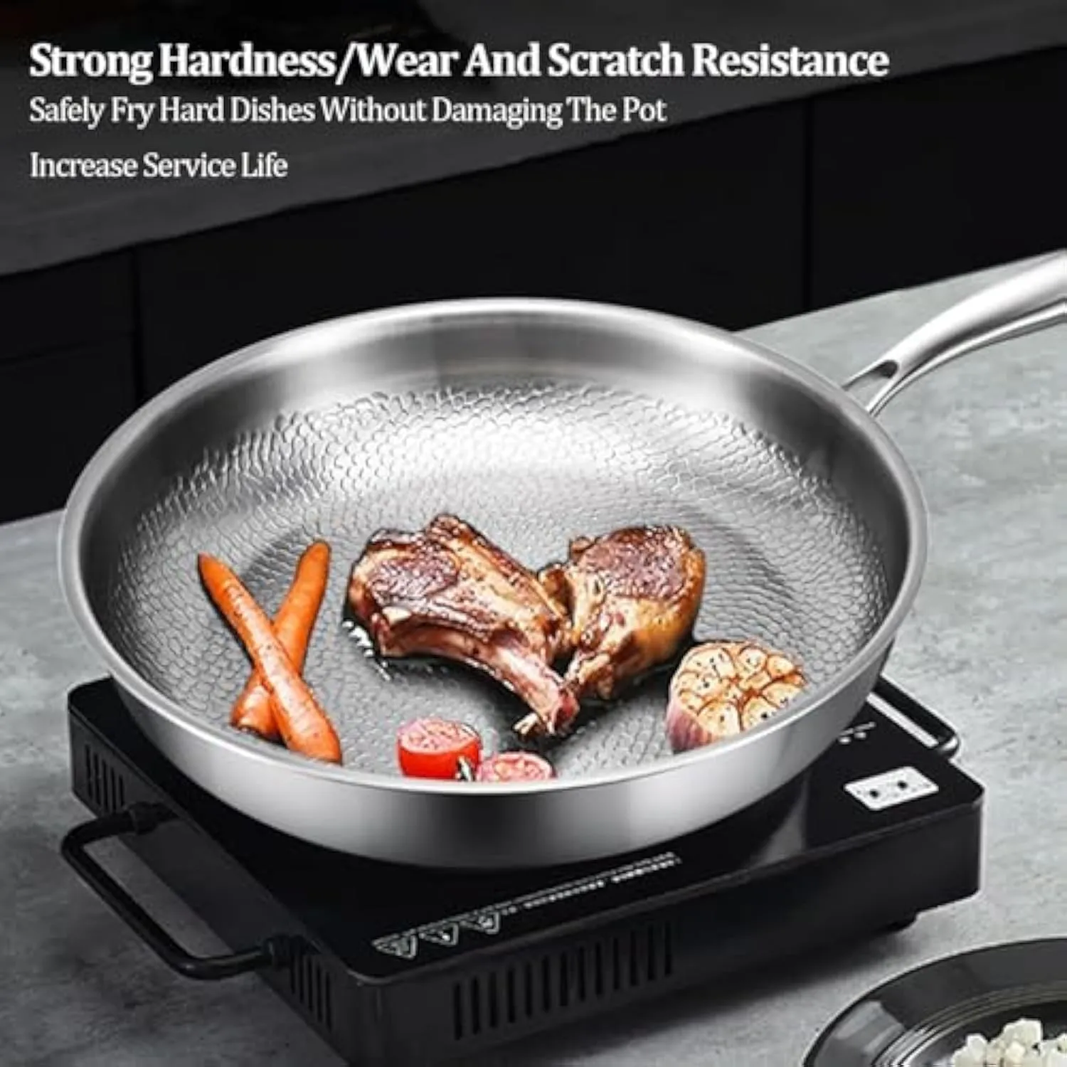 Siraat Pure Titanium Pan, 100% Titanium Pans for Cooking Non Stick, Stainless Steel Hammered Pan Pro with Lid (10.23in, No Lid)