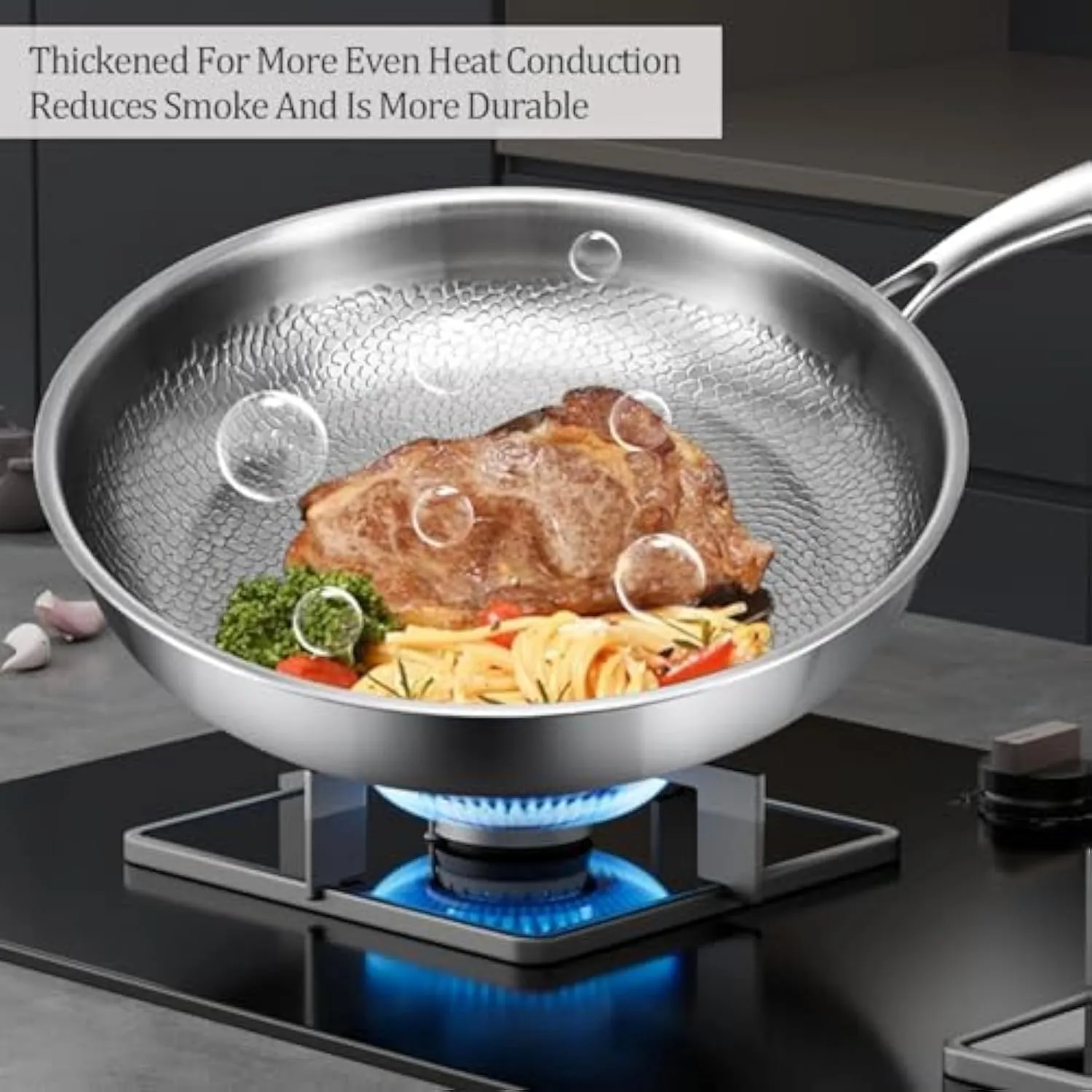 Siraat Pure Titanium Pan, 100% Titanium Pans for Cooking Non Stick, Stainless Steel Hammered Pan Pro with Lid (10.23in, No Lid)