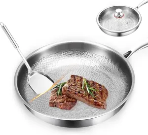 Siraat Pure Titanium Pan, 100% Titanium Pans for Cooking Non Stick, Stainless Steel Hammered Pan Pro with Lid (10.23in, No Lid)