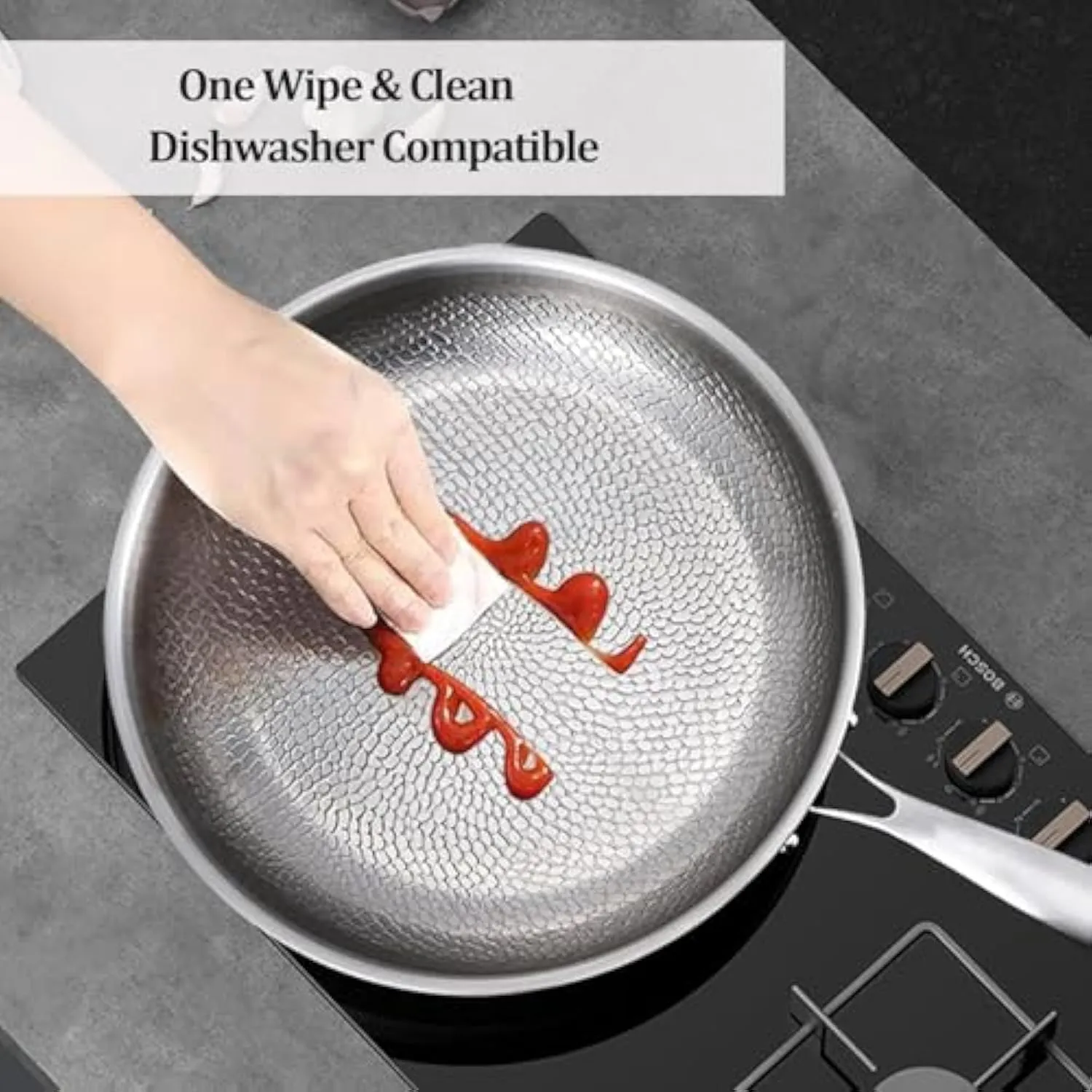 Siraat Pure Titanium Pan, 100% Titanium Pans for Cooking Non Stick, Stainless Steel Hammered Pan Pro with Lid (10.23in, No Lid)