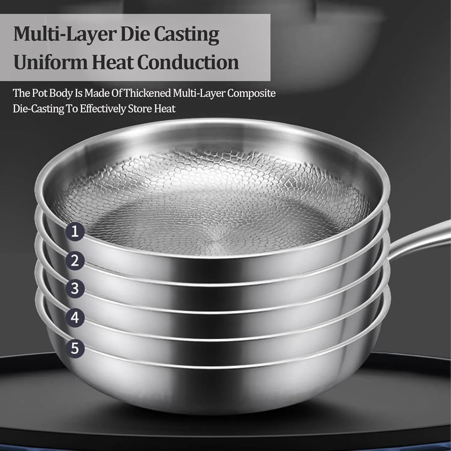 Siraat Pure Titanium Pan, 100% Titanium Pans for Cooking Non Stick, Stainless Steel Hammered Pan Pro with Lid (10.23in, No Lid)