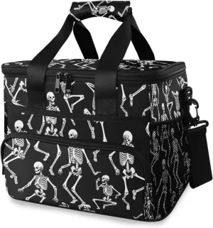 Skeletons Funny Skull Black Cooler Bag Insulated Cooler Soft Sided Cooler 24 Can Portable Picnic Bag Large Leakproof Lunch Bag Box for Beach Grocery Camping Travel Car Men Women