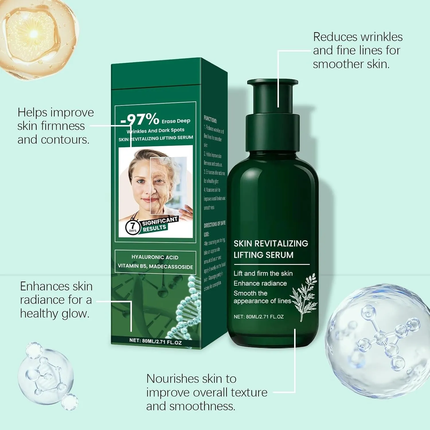 Skin Revitalizing Lifting Serum - Anti-Wrinkle & Hydration Treatment, Hyaluronic Acid & Niacinamide, Skin Rejuvenation(1Count (Pack of 1))