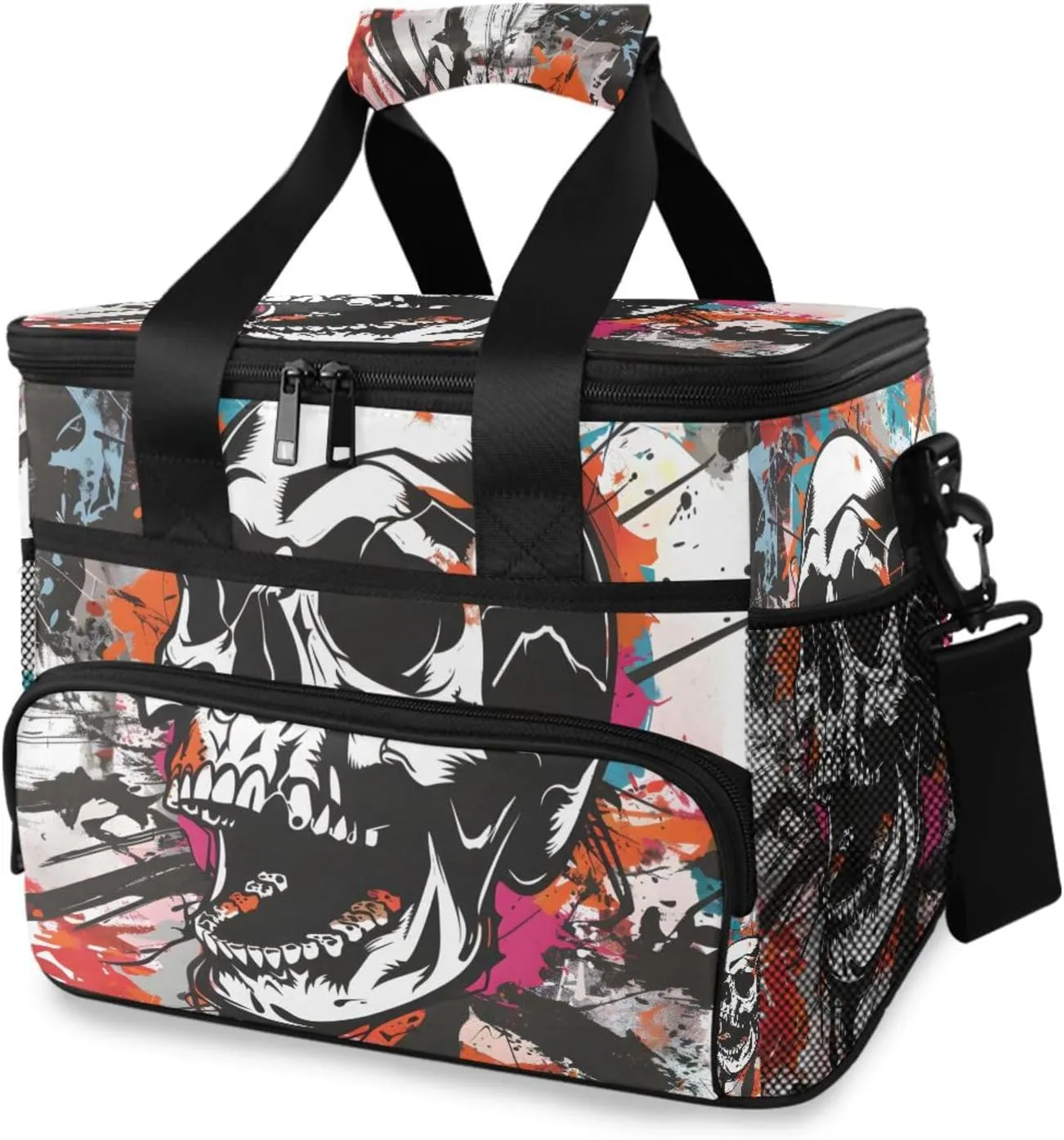 Skull Deklart Skeleton Cooler Bag Insulated Cooler Soft Sided Cooler 24 Can Portable Picnic Bag Large Leakproof Lunch Bag Box for Beach Grocery Camping Travel Car Men Women