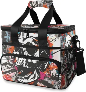 Skull Deklart Skeleton Cooler Bag Insulated Cooler Soft Sided Cooler 24 Can Portable Picnic Bag Large Leakproof Lunch Bag Box for Beach Grocery Camping Travel Car Men Women