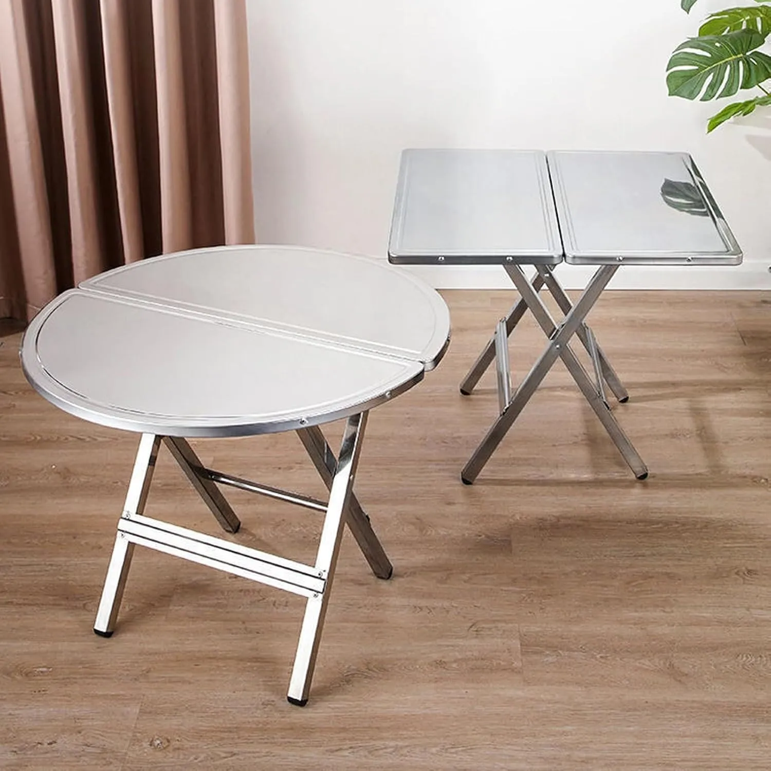 Small Folding Portables T*ain*Less S*te*els Table,Indoor Outdoor Lightweight Dining Table with Carrying Handle,fold in Half Small Card Tables for Travel Picnic Camping Cooking Hiking Grill