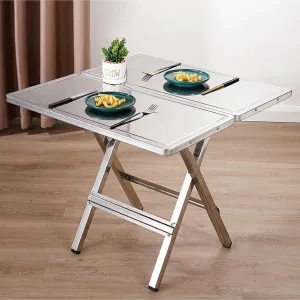 Small Folding Portables T*ain*Less S*te*els Table,Indoor Outdoor Lightweight Dining Table with Carrying Handle,fold in Half Small Card Tables for Travel Picnic Camping Cooking Hiking Grill