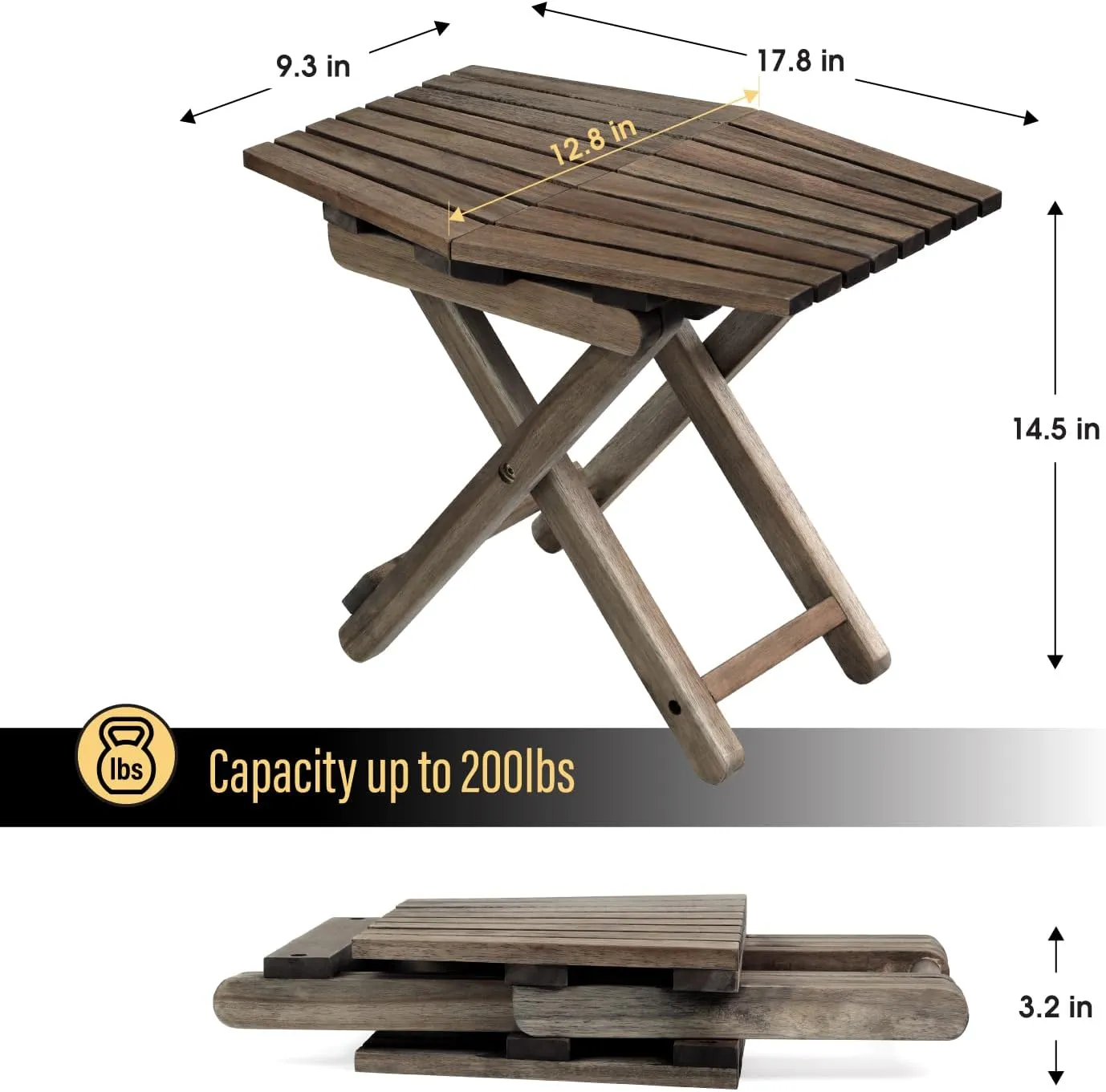 Small Patio Table, Outdoor Folding Side Table, Small Side Table, Accent Table, Small Coffee End Table, Wood Table Top for Living Room, Bedroom, Toilet, Small Space (Walnut - Set of 1, 18"x13")