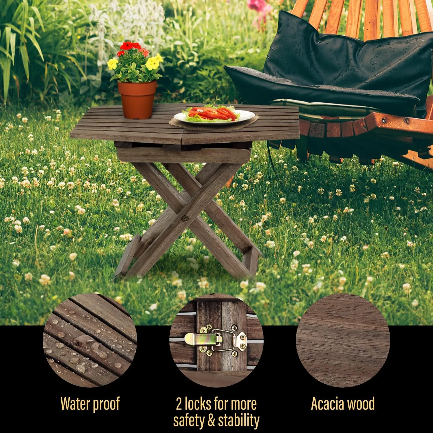 Small Patio Table, Outdoor Folding Side Table, Small Side Table, Accent Table, Small Coffee End Table, Wood Table Top for Living Room, Bedroom, Toilet, Small Space (Walnut - Set of 1, 18"x13")