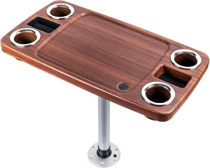 Smartmarine Boat Table Leg Set. Pontoon Accessories, 18"x34" Removable Boat Storage Table with Pedestal Leg,4 Drink Holders, 2 Phone Stands