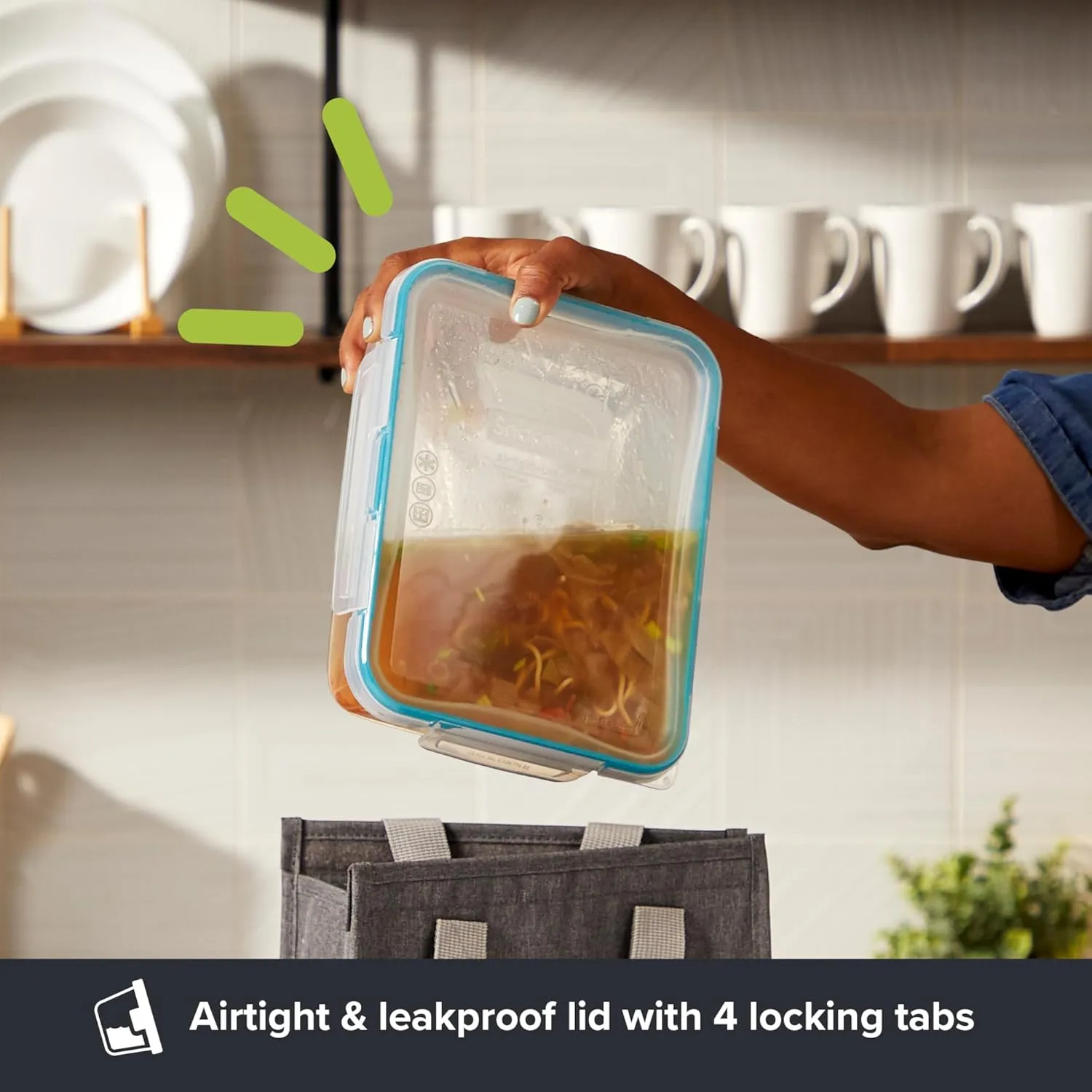 Snapware Total Solutions (5-Pack, 8.5 Cup) Plastic Food Storage Containers Set, Airtight & Leakproof Locking BPA-Free Lids Tupperware, Freezer Dishwasher Microwave Safe