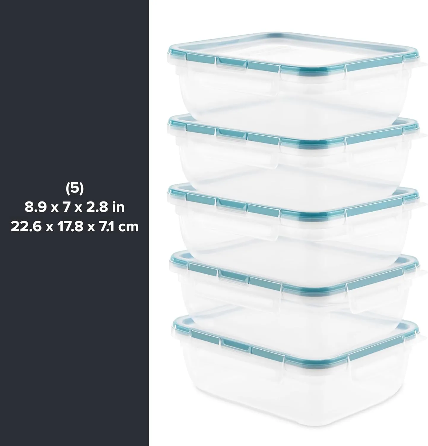 Snapware Total Solutions (5-Pack, 8.5 Cup) Plastic Food Storage Containers Set, Airtight & Leakproof Locking BPA-Free Lids Tupperware, Freezer Dishwasher Microwave Safe