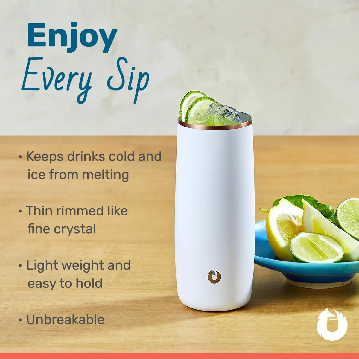 SNOWFOX Premium Vacuum Insulated Stainless Steel Cocktail Glass / Drink Tumbler, Set of 2, Drinks Stay Icy Cold, Thermal Highball Glasses, Elegant Home Entertaining, Classic Barware, 14.5 oz