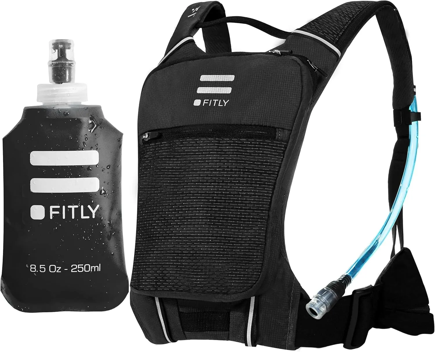 Soft Flask - 8.5 oz (250 ml) And Sub90 Running Hydration Vest Bundle | Shrink As You Drink Pocket Soft Water Bottle for Hydration Pack/Running Vest - Lightweight Running Pack For Men & Women