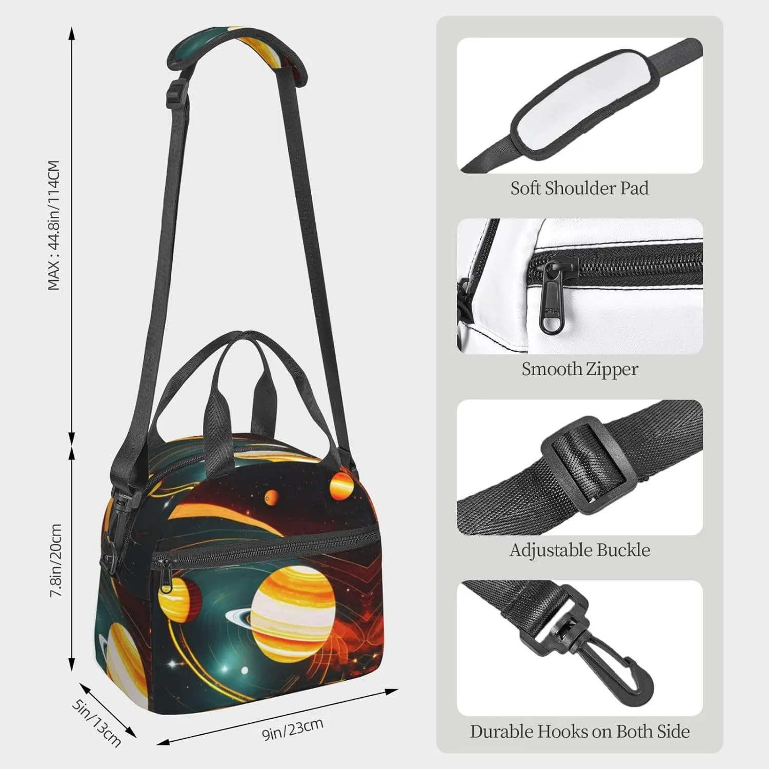 Solar System Jupiter Saturn Insulated Lunch Bag For Women/Men Adjustable Shoulder Strap,Leakproof,Tote Bag For Office Work