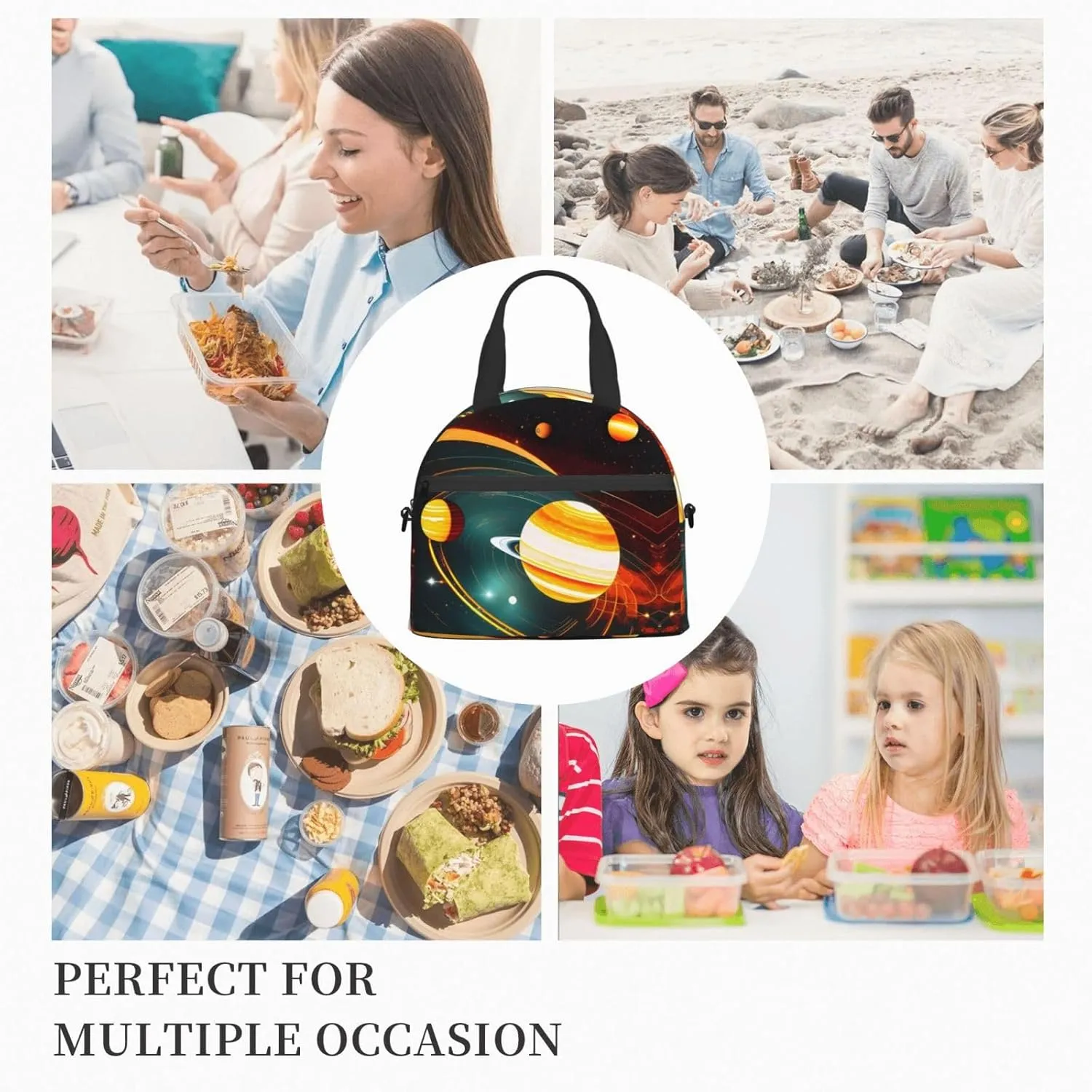 Solar System Jupiter Saturn Insulated Lunch Bag For Women/Men Adjustable Shoulder Strap,Leakproof,Tote Bag For Office Work
