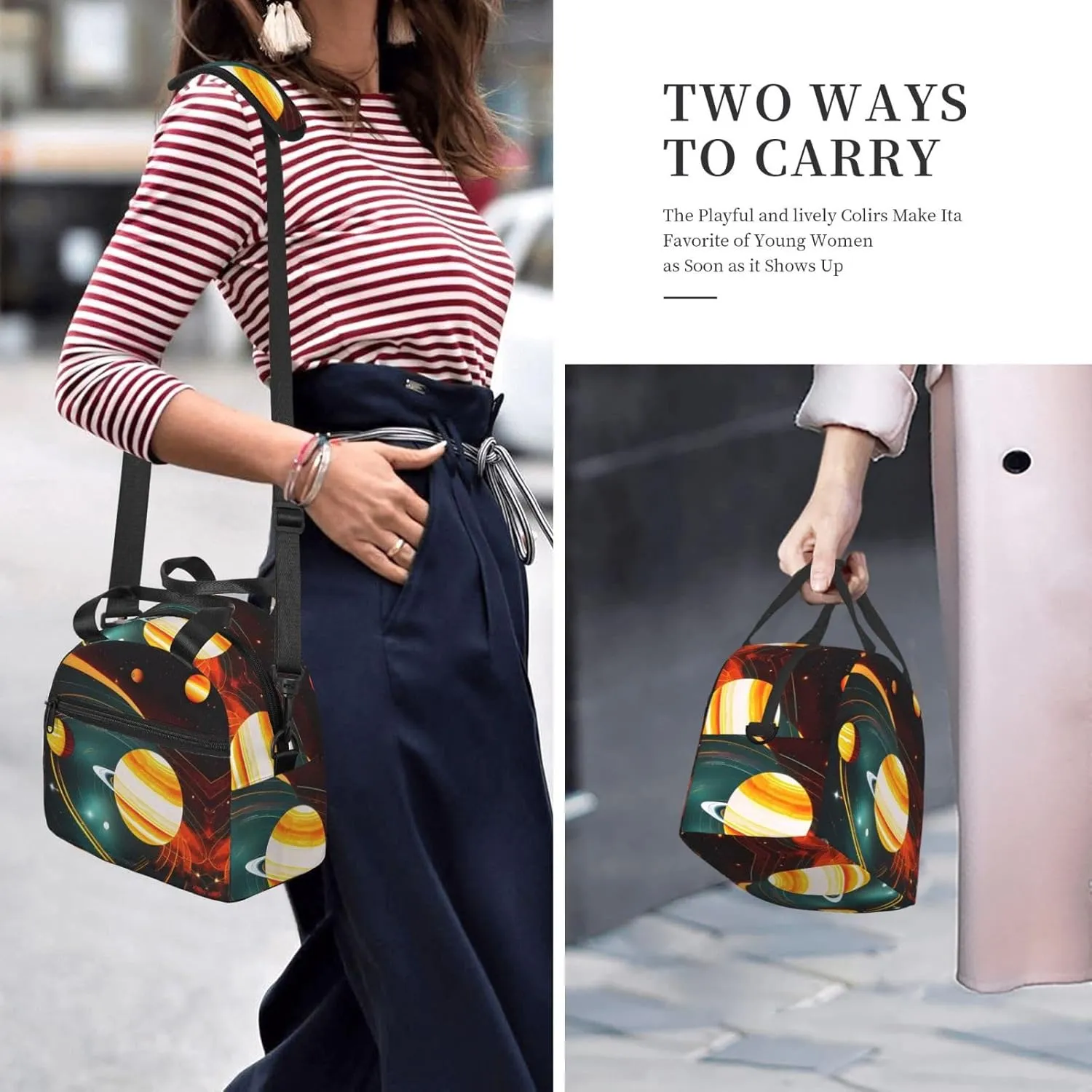 Solar System Jupiter Saturn Insulated Lunch Bag For Women/Men Adjustable Shoulder Strap,Leakproof,Tote Bag For Office Work