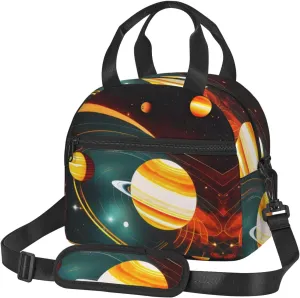 Solar System Jupiter Saturn Insulated Lunch Bag For Women/Men Adjustable Shoulder Strap,Leakproof,Tote Bag For Office Work
