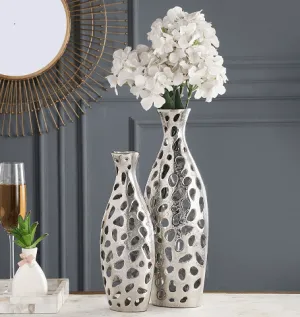 Sophia Floral Vase set of 2 In Raw Silver Finish