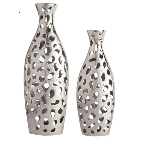 Sophia Floral Vase set of 2 In Raw Silver Finish
