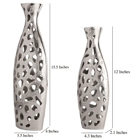Sophia Floral Vase set of 2 In Raw Silver Finish