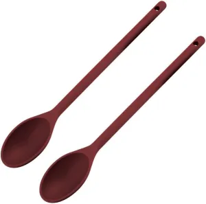 Soro Essentials- 12" High Heat Nylon Cooking Spoon Red Color Set of 2- Heat Resistant Solid Basting Spoon Kitchen Cooking Utensils Ideal for Non Stick Cookware Mixing Serving Stirring Kitchen