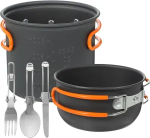 Sosoport 1set Camping Cookware Set Person Metal Cookware Kit Pots and Utensils Lightweight and Portable Outdoor Cooking Gear for Hiking Backpacking and Picnics