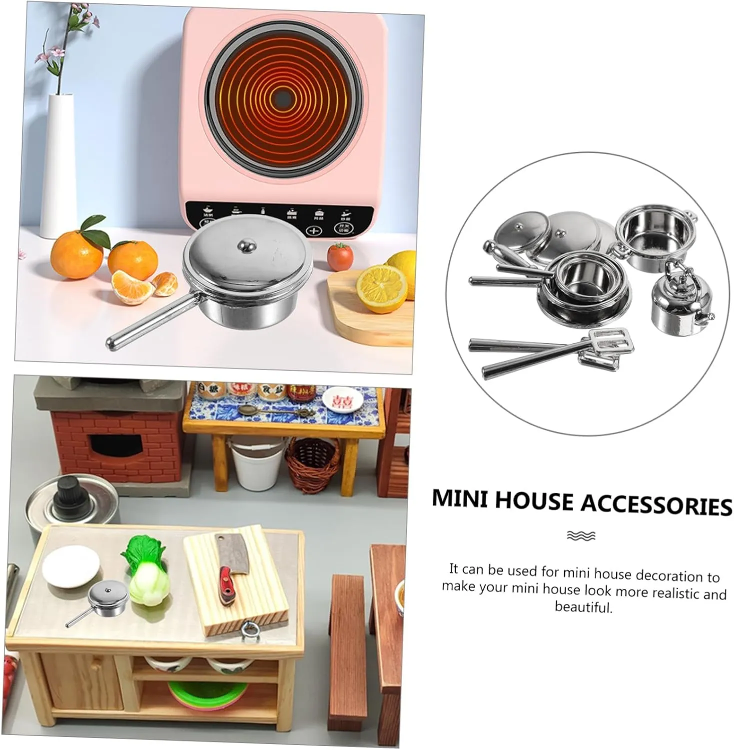 Sosoport 5sets Mini Kitchenware Dollhouse Kitchen Utensils Miniature Cooking Accessories for Home Decor Lightweight and Safe Kitchen Models for Collectors and Enthusiasts 10pcs*5