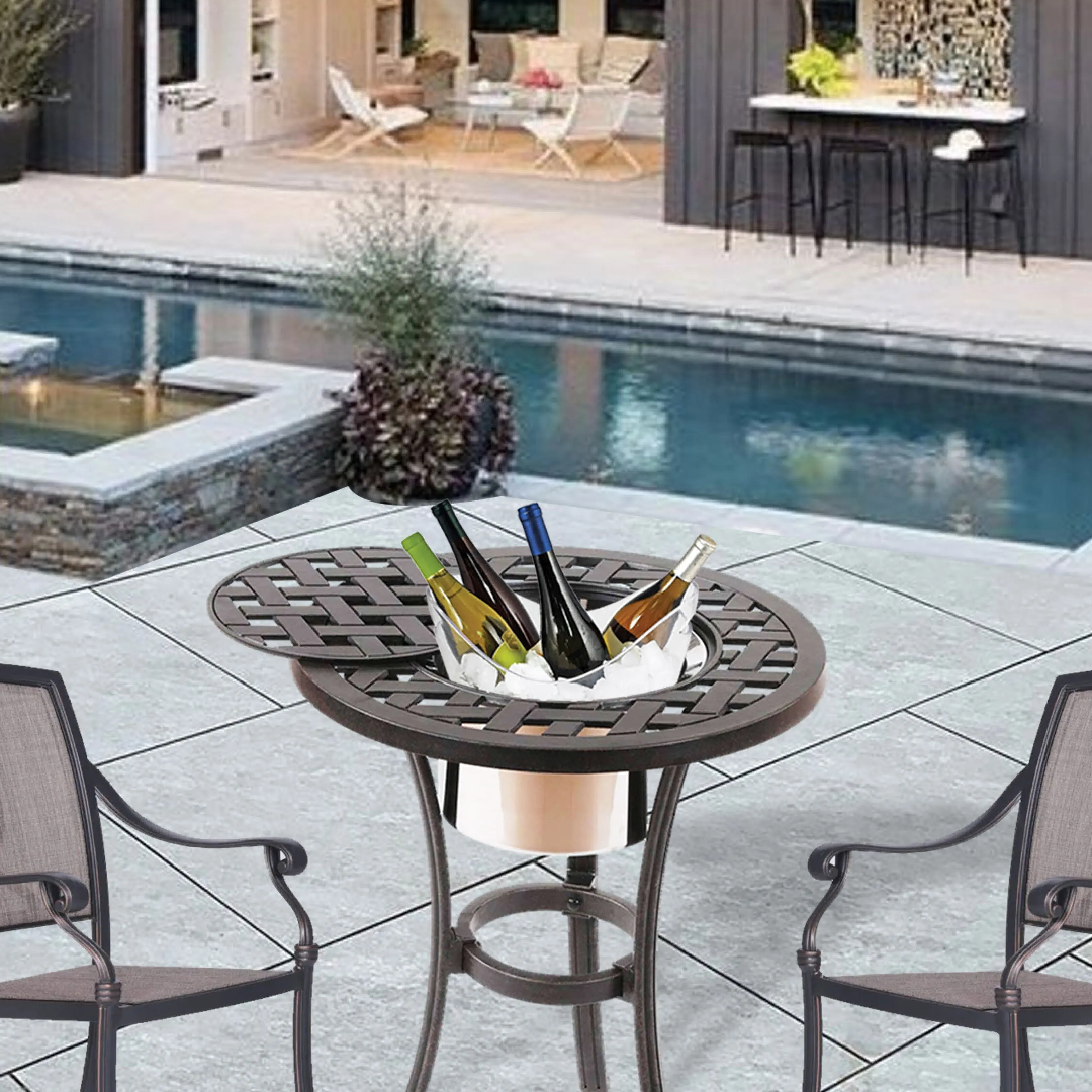 Sparta Outdoor 21-inch Round Bistro Table with Ice Bucket: All-Weather, Rust-Resistant and Durable Bistro Table for Patio, Garden, and Terrace