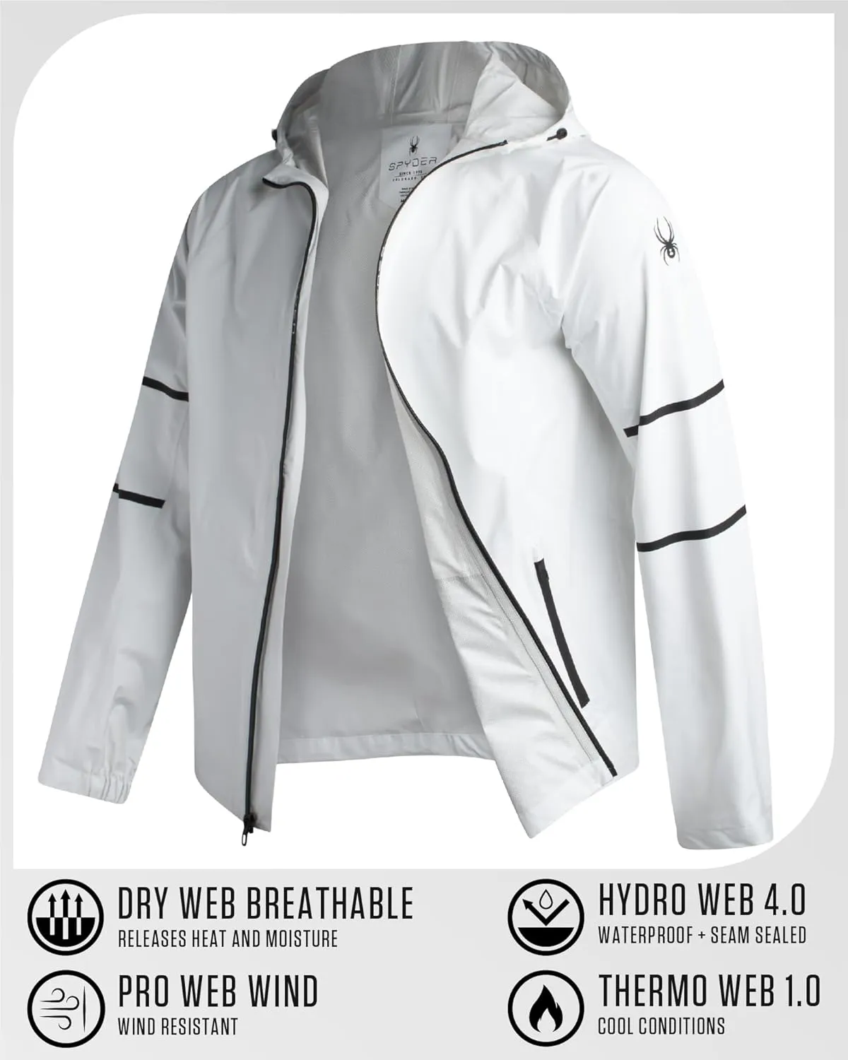 Spyder Mens Rain Jacket - Waterproof Lightweight Hooded Windbreaker, Outerwear Jacket for Golf, Hiking and Outdoor (S-XL)