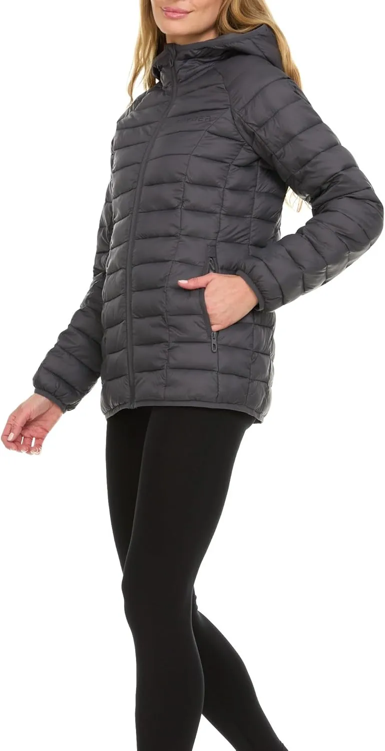 Spyder Packable Puffer Jacket Womens with Hood, Lightweight Full Zip Winter Quilted Womens Puffer Coat