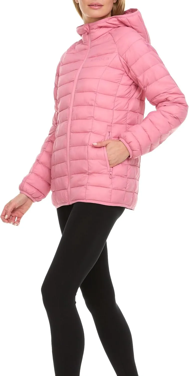 Spyder Packable Puffer Jacket Womens with Hood, Lightweight Full Zip Winter Quilted Womens Puffer Coat