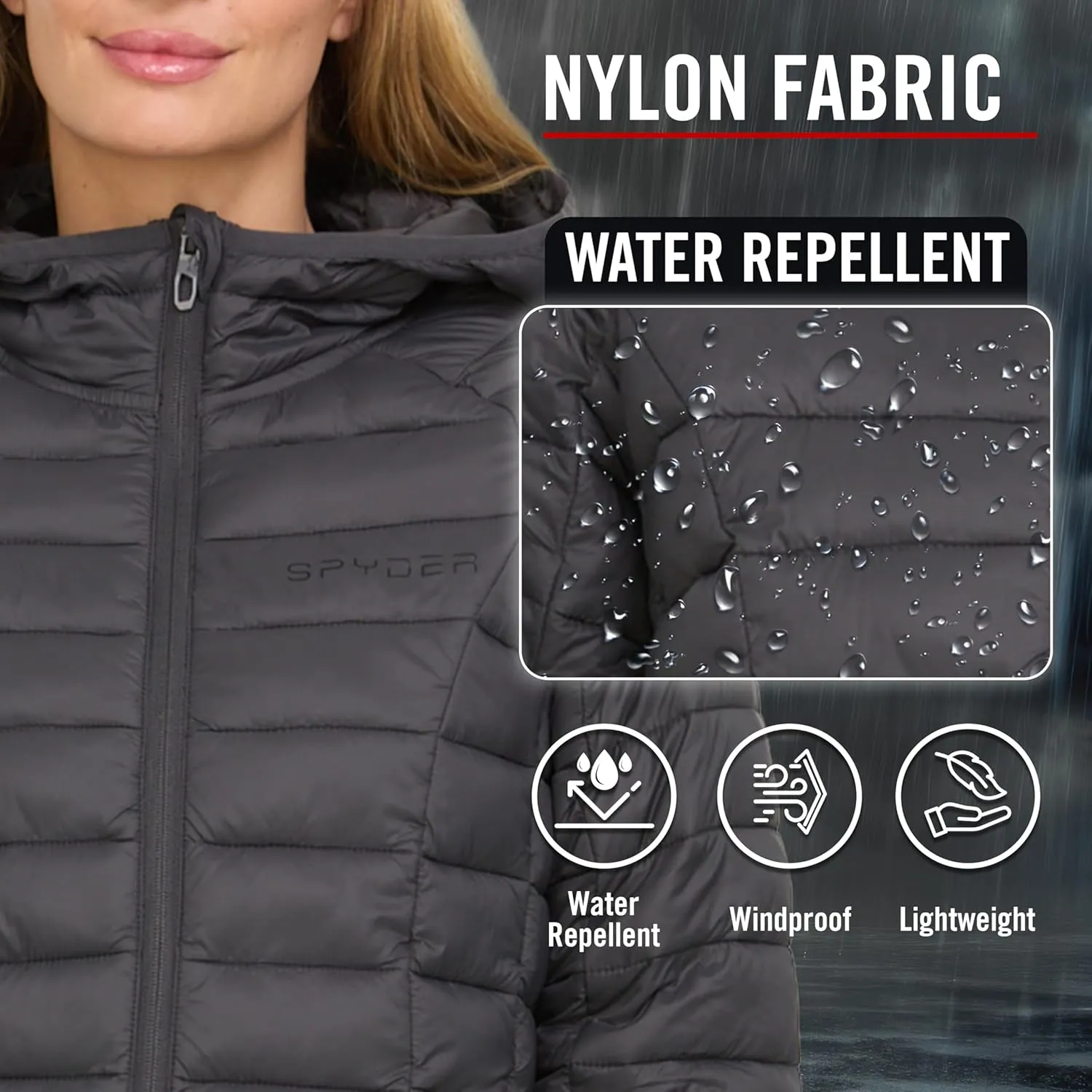 Spyder Packable Puffer Jacket Womens with Hood, Lightweight Full Zip Winter Quilted Womens Puffer Coat