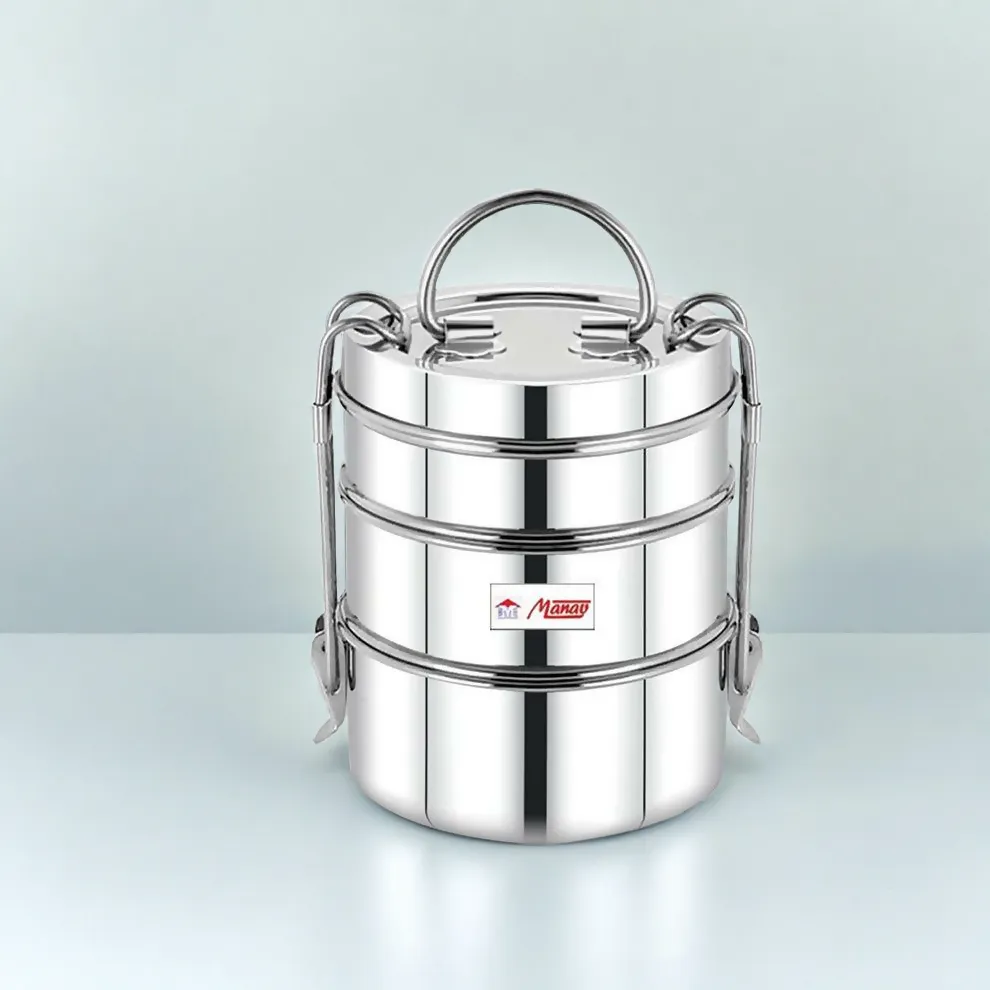 Stainless Steel 3-Tier Leakproof Tiffin Box (1150ml, Silver,Pack Of 2)